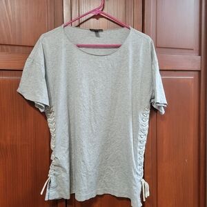 J. Crew Gray and White 100% Cotton Lace Up Tie Front Short Sleeve Tee | Size XL